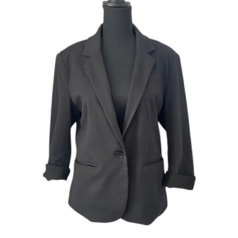NICOLE MILLER Original Black Knit Blazer Suit Jacket Sz Large